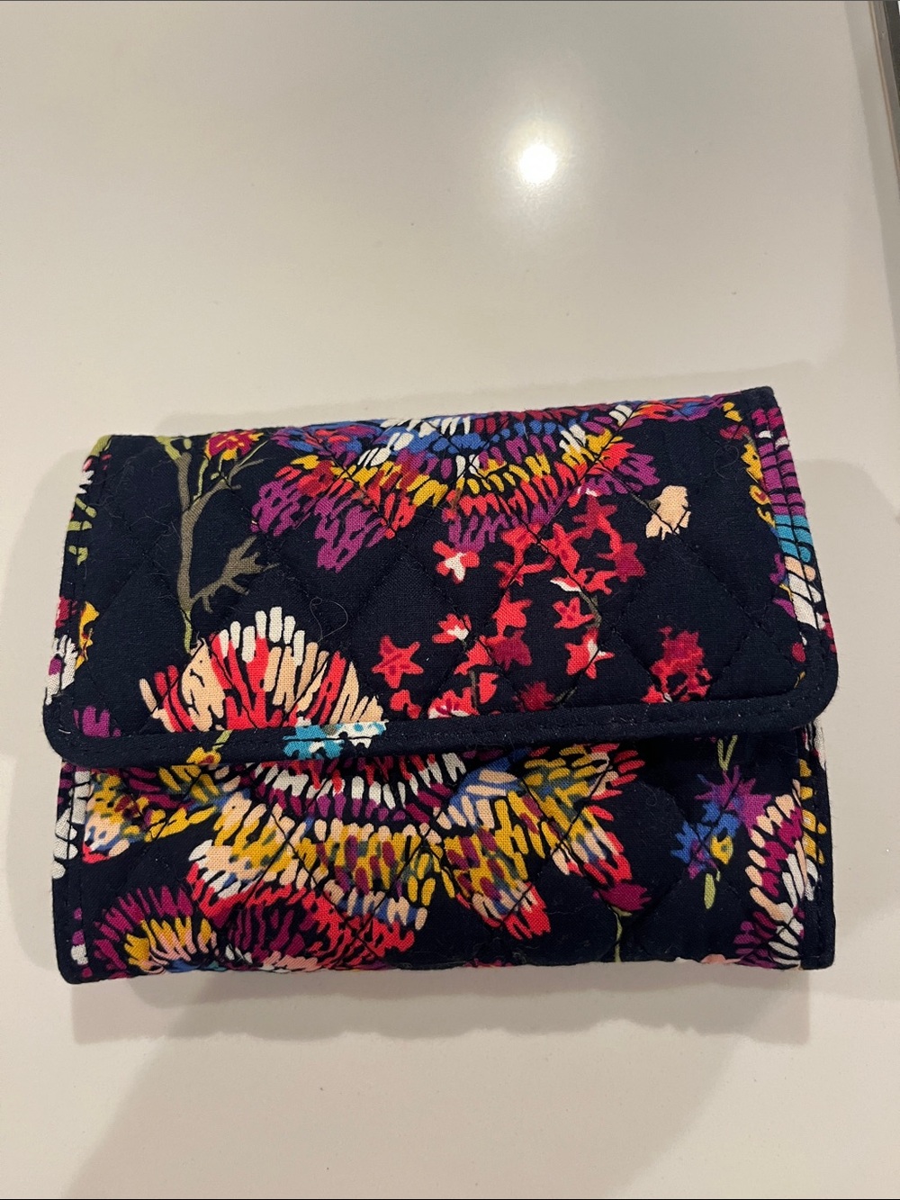 Vera Bradley Floral Quilted Trifold Wallet - Navy Multicolor